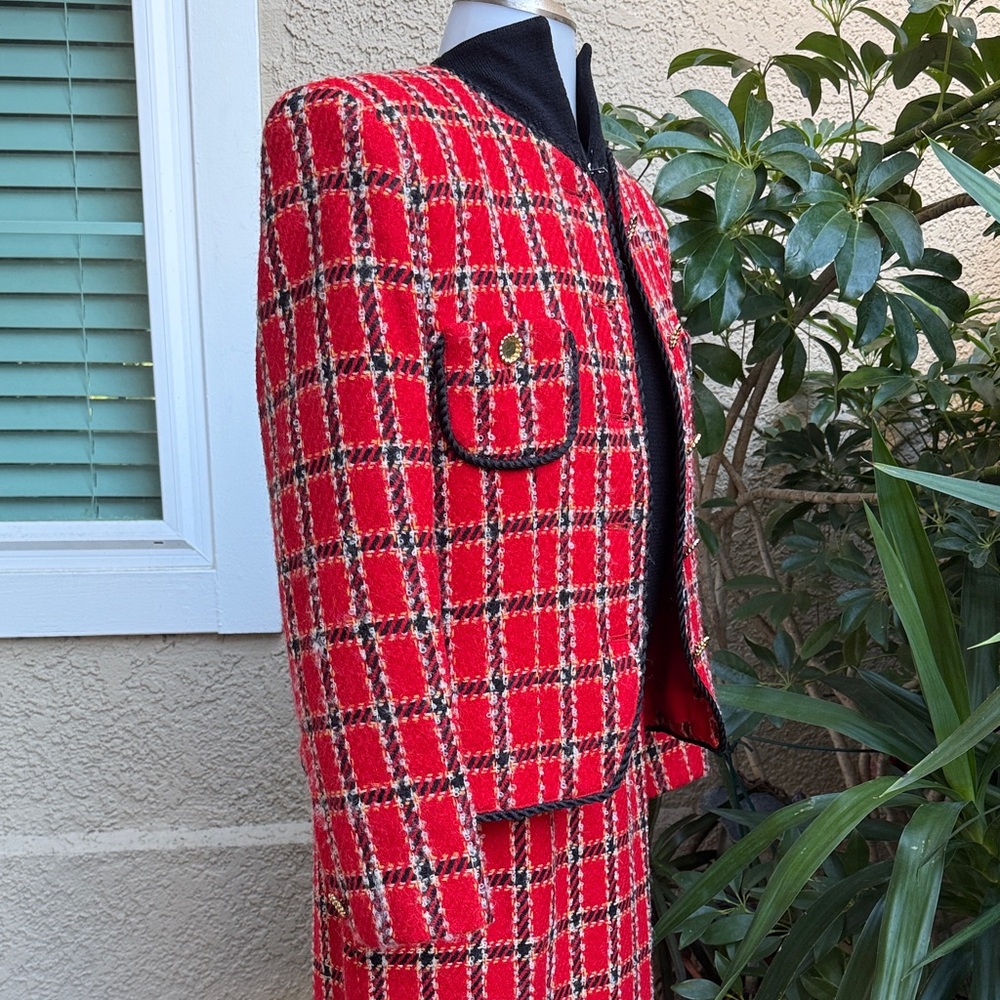 Vintage Multicolored Evan Picone Plaid Tweed Wool Blazer and Skirt Set - Picture 11 of 15